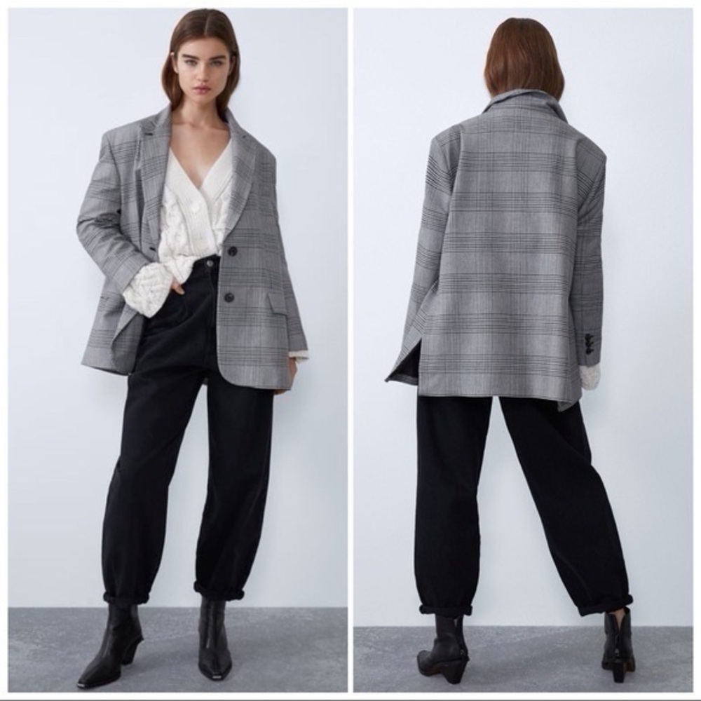 EUC ZARA Oversized Glen Plaid Jacket Blazer Size XL - Picture 2 of 6